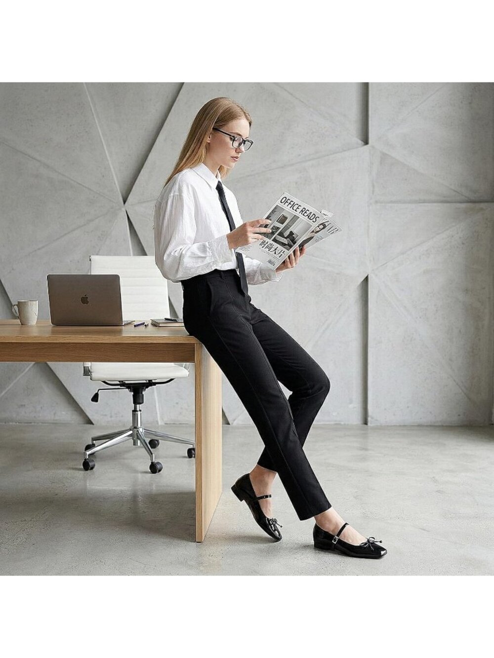 Women's Mary Jane Flats Square Black Toe Ballet Flats Shoes with Buckle Strap - Picture 3 of 6